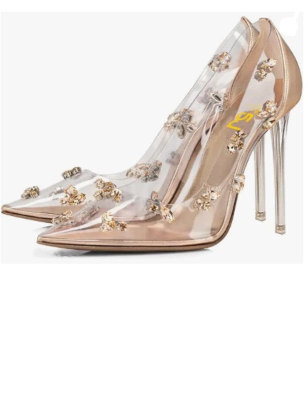 FSJ Champagne Studded Pointed Toe Transparent Pumps High Heels Shoes